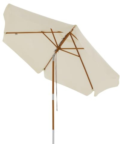 Doppler Deluxe 300cm Sonnenschirm, Hellbeige, Echtholzschirm, UV 50+ | Runder Gartenschirm, Schirmdach aus Polyester mit Volant, gefertigt aus FSC-zertifiziertem Holz, flexibel neigbar