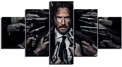 Wondbeau Leinwanddrucke Modulare Wandkunst Wandaufkleber 5 Teiliges Wandbild Druck auf Leinwand Malerei Moderne Abstrakte Poster Mit Rahmen XL/200cm×100cm John Wick