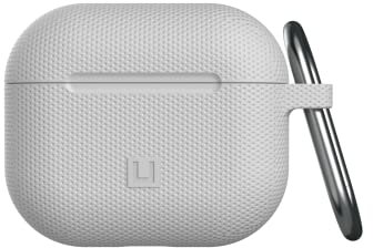 U by UAG [U] Dot Silikon Case für die Apple AirPods 2021 Hülle - [Soft-Touch Silikon, Karabinerhaken, Lightning Anschluss Abdeckung, Status LED sichtbar, Wireless-Charging kompatibel] - grau
