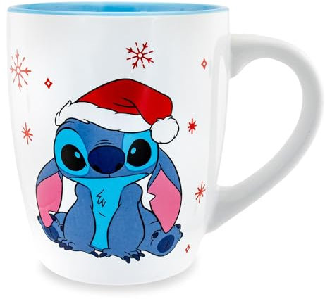 Disney Lilo & Stitch - Taza de café grande de cerámica curvada con sombrero de Papá Noel, taza de café grande para té, espresso, cacao, capacidad para 25 onzas