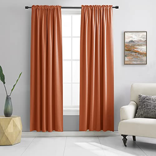 DONREN Blackout Curtains for Bedroom, Burnt Orange Ochre 84 Inch Thermal Insulated Window Treatments for Living Room Energy Saving Rod Pocket Decorative Panel