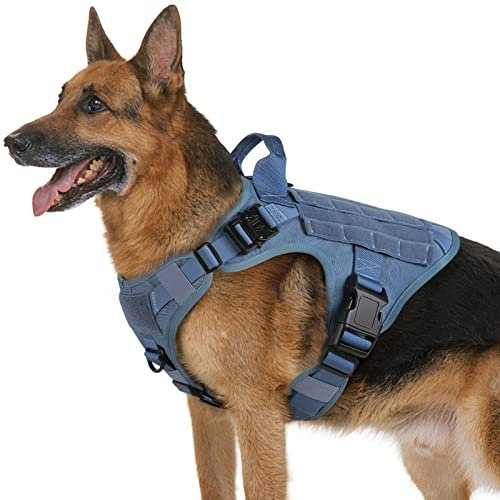 rabbitgoo No Pull Hundegeschirr Mittlere Grosse Hunde, Taktische Brustgeschirr mit MOLLE Griff Metallschnallen, Atmungsaktiv Militär Sicherheitsgeschirr, Verstellbares Gepolstert Hundeweste, XL Blau