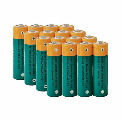 Piles Rechargeables NiMH AA 1300mAh 1,2V pour éclairage Solaire extérieur de Jardin, éclairage de Chemin de Paysage, éclairage de Cour (16 pièces)