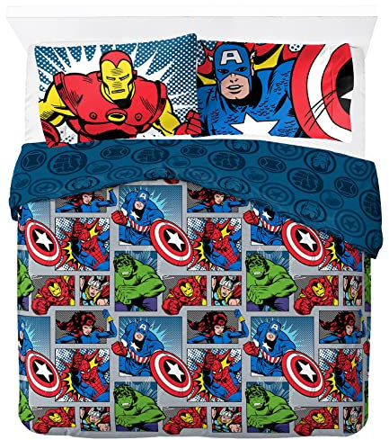 Jay Franco Marvel Comics Avengers Fighting Team 100% Cotton Double Duvet Cover Set - Includes 2 Pillowcases