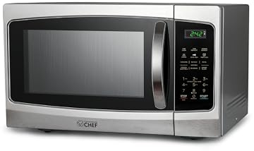 COMMERCIAL CHEF Microwave 1.3 Cu Ft with 10 Power Levels, Microwave with Pull Handle Door Lock, 1000W Countertop Microwave with Timer and Digital Controls, Stainless Steel