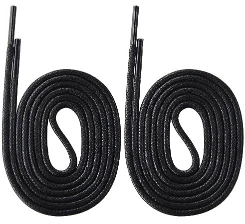 Yusimu Round Waxed Black Shoelaces, 2.5mm Thin Laces for Women Men, Durable for School and Formal Dress Shoes Boots, Length 90cm, 2 Pair
