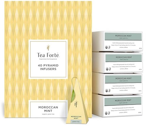 Tea Forte Moroccan Mint | Packung mit 40 Aufgusspyramiden | Grüner Bio-Tee