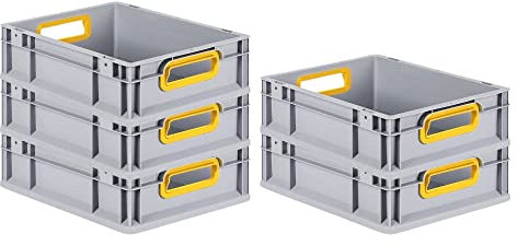 PROREGAL SuperSparSet 5x Eurobox NextGen Color | HxBxT 12x30x40cm | 11 Liter | Griffe gelb offen | Glatter Boden | Eurobehälter, Transportbox, Transportbehälter, Stapelbehälter