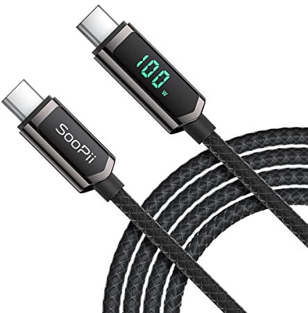 SooPii USB C auf USB C Kabel, 3 M 100W PD Schnellladekabel USB C Kabel, Nylongeflecht Type-C Kabel mit LED Display für lPhone 15/15 Plus, MacBook Pro,Galaxy S22/S10, Pixel, LG