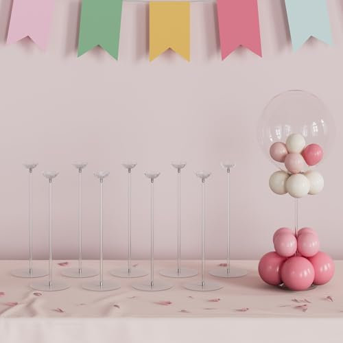 YALLOVE Kit di supporto per palloncini da tavolo in acrilico trasparente, 40 cm 10 pacchetti di supporto per palloncini con base per centrotavola da tavolo, decorazione per feste