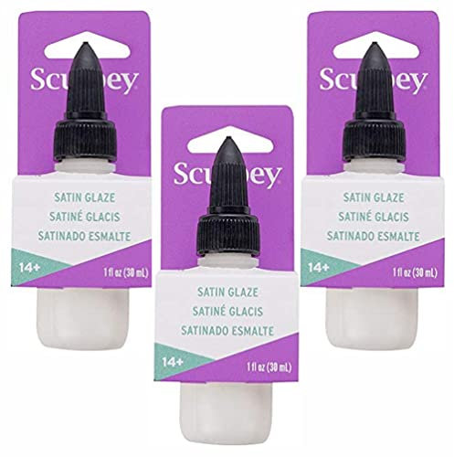 3 x Polyform Sculpey Satin Glaze | Protects & Provides Smooth Gloss Finish to Acrylic, Clay, Polymer, Pottery & Sculptures | 90ml