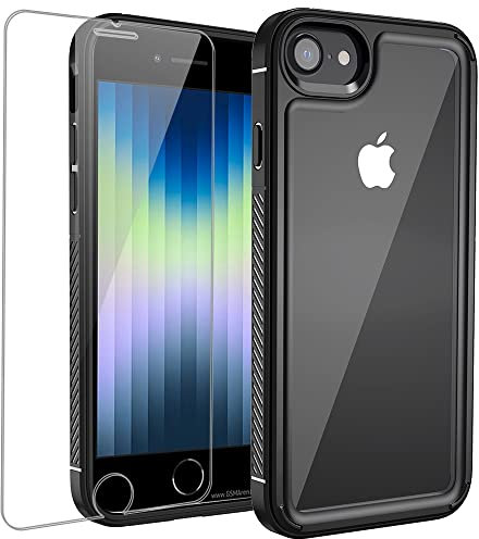 Niopiee for iPhone SE 2022/2020 Case Slim Clear Protective Case iPhone 7 8 Anti-Scratch Shockproof Case with Tempered Glass Screen Protector Full Body Lightweight Anti-Slip Phone Cover Clear