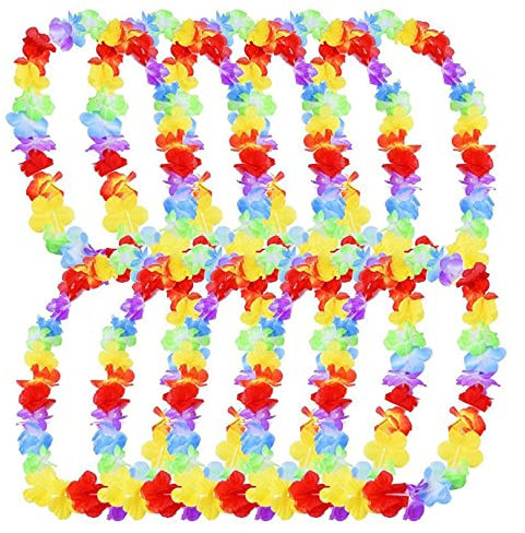 12 Stücke Hawaii Blumenketten Hawaii Blumen Halskette Hawaiikette Halskette Set Tropischen Hawaiianischen Luau Blumen Lei für Kleid, Party Favors, Strand Party