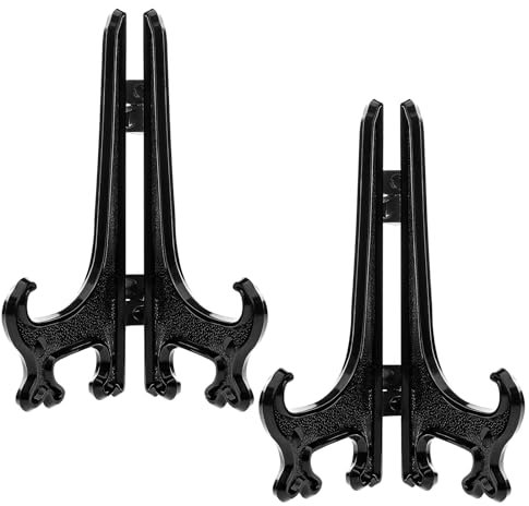 Funzhan 2pcs Black Plastic Acrylic Easels Fold Display Stand Plastic Picture Frame Plate Stands Holders Artwork Business Weddings - 9 Inch