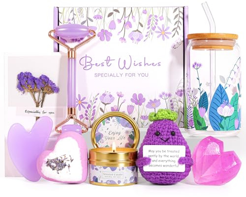 Geschenkkorb für Frauen und Teenager-Mädchen, violett, entspannendes Bade-Geschenkkorb-Set, Geburtstagsgeschenke, Ideen für Frauen, entspannendes Spa, selbstpflegende Geschenkbox für weibliche Freunde