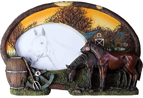 Isideco Bilderrahmen oval mit Pferde auf dem Hof