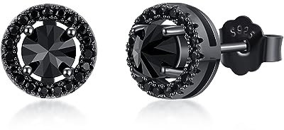 Schwarze Ohrringe 925er Sterling Silber Schwarz Minimalistisch Unisex Ohrstecker Hypoallergen Schwarzer Gothic Schmuck Geschenke für Damen Herren