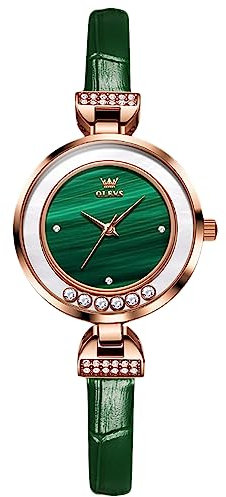 rorios Damen Analog Quarz Armbanduhren Emerald Damenuhren Elegant Diamant Uhr Mode Wasserdicht Uhr mit Leder Armband
