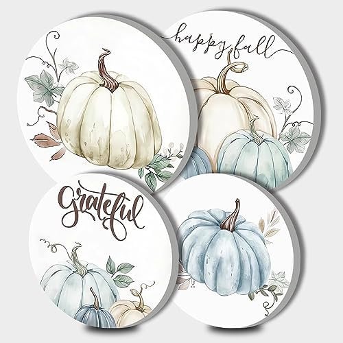 Thanksgiving Cucurbit Round Metal Hob Covers Pumpkins Set of 4 White Stove Cooker Hob Covers for Cookers Gas Stove Protector Cookware Accessories Modern Cooktop Decor