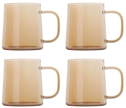 JIEJE Set of 4 Amber Glass Coffee Mugs, 10 Ounces Glass Mugs, Tea Cup, Drinking Glasses