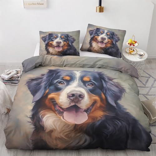 Winter Bettwäsche 135x200 Berner Sennenhund - Hunde Bettbezug 135 x 200 2er Set, Wendebettwäsche und Kissenbezug 80x80, Weiche & Angenehme & Warme Mikrofaser Bettwäsche-sets mit Reißverschluss
