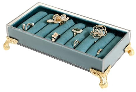 GemeShou velvet slots Ring holder for jewelry organizer, Blue earring ring display stand for selling, felt ring jewelry holder tray showcase【Velvet slots Ring Holder-Blue】