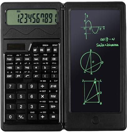 Maizoon Calculadoras Científicas con Tableta de Escritura Borrable Soporte de Pantalla Grande de 10 Dígitos Portátil Multifunción Solar y de Batería para Oficina Escuela y Hogar Negro