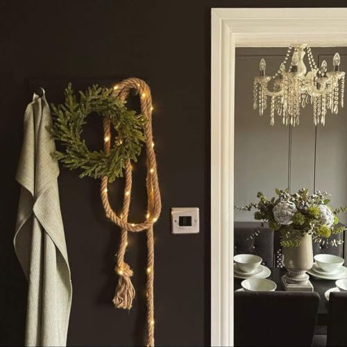 Auraglow Batteriebetriebene Lichterkette mit 60 LEDs, für drinnen und draußen, für Haus und Garten, natürliches Hanfseil, ideal für Weihnachten, Kaminsims, Pavillons, Pfosten und Bäume (2)