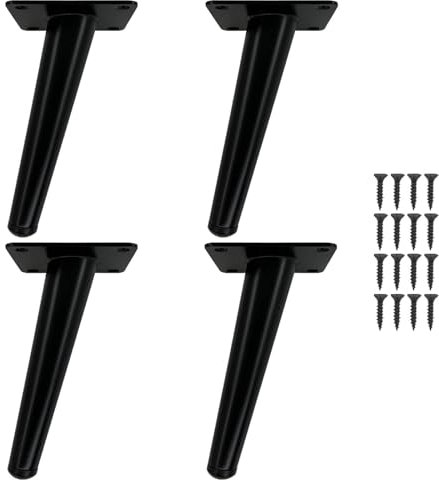 JinPhon 4 pièces 15cm Pieds de Meubles Noir Pied de Table Incliné en Métal Durable, Pieds de Canapé pour Remplacer ou Ajuster la Hauteur des Tables de Chevet, Canapé, Meubles TV, Fauteuil etc