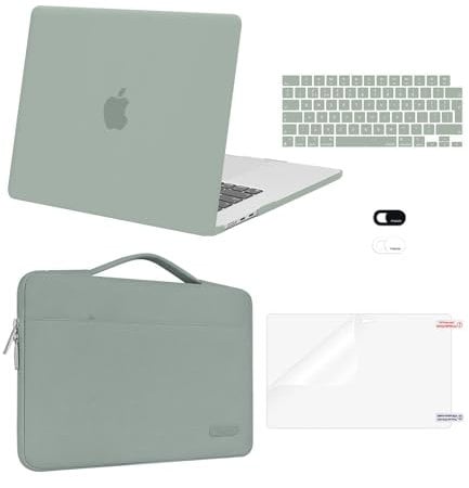 MOSISO Kompatibel mit MacBook Air 15 Zoll Hülle 2025 2024 2023 M4 M3 M2 A3241 A3114 A2941, Kunststoff Schutzhülle Hartschale &Sleeve Tasche&Tastaturschutz&Displayschutz&Webcam Abdeckung, Antikes Grün