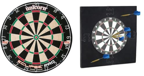 Unicorn Eclipse Pro Bristle Dartboard & Relaxdays Dartscheibe Schutz R6, Dart Auffangring, 3 Jahre to 99 Jahre, 45 cm Durchmesser, Catchring, Eva, HxBxT: 71 x 71 x 3 cm, schwarz
