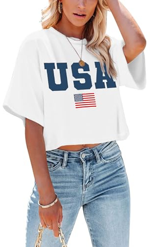 hohololo American Flag Crop Tops Women USA Crop Shirt Patriotic 4th of July Tee Memorial Day Tshirt Girls Crop Tops