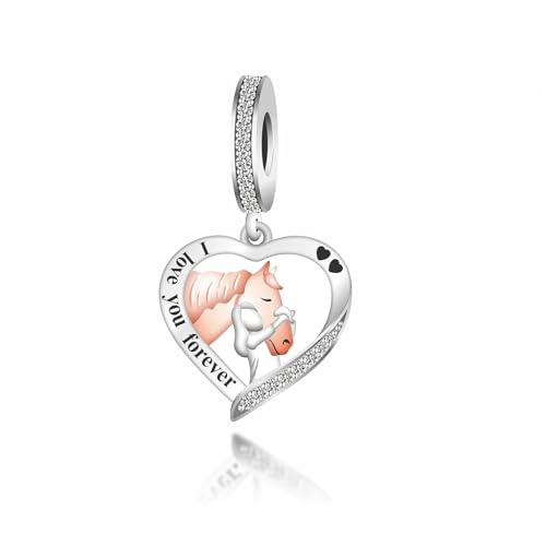 Pferd Charm kompatibel mit Pandora Armband, Dangle aus echtem 925 Sterling Silber, Reitsport Geschenk für Tochter und Pferdeliebhaberin