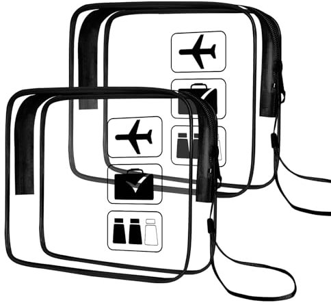 NebulaGlam Trousse de Toilette Transparente, 2 Pièces PVC Étanche Trousse de Maquillage Voyage, Sac de Toilette Avion, Sacs d'avion Transparents, Organisateur pour Hommes, Femme, Enfant (Noir)