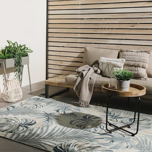 benuta Basic In- & Outdoor Teppich Flora - Mehrfarbig 80x150 cm - Floral Palmen Pflanzen Blätter Boho - Wetterfest für draussen Balkon, Terrasse, Garten - Balkonteppich, Gartenteppich, Outdoorteppich