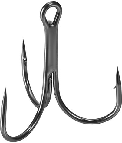 PATIKIL 2/0# Fishing Treble Hooks, 10Pcs 3X Strong Treble Fish Hook High Carbon Steel Fishing Hooks Round Bend Barbed for Freshwater Saltwater, Black