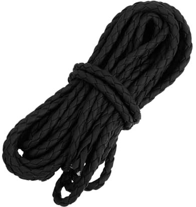 QUARKZMAN Cordon en Cuir, 5,47 Yards (Environ 5 Mètres) de Diamètre 4 mm, Fil Tressé en PU pour la Confection de Sacs à Main, de Lacets, de Bijoux et de Bracelets DIY, Couleur Noire