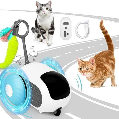 xinrongda Interactive Cat Toy with Remote Control, Turbo Tail 2.0 Smart Car Electric Cat Toy, USB Rechargeable Automatic Dual Mode Moving Toys for Indoor Cats