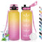 HoneyHolly Trinkflasche Sport, 1500ml Auslaufsicher Kunststoff, Wasserflasche, Trinkflasche Kohlensäure Geeignet, Sportflasche für Fahrrad, Kinder, Schule, Fitness, Yoga, Yellow Pink