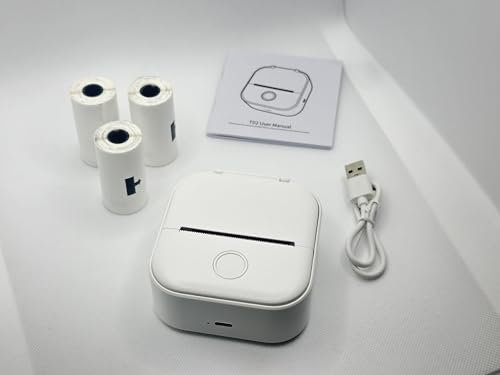 AURUM T02 Mini Aufkleber Drucker - Tragbarer Drucker, Thermo Fotodrucker für Studium, Notizen, Bilder, Fotos, Zeitschriften, Kompatibel mit Telefon-Tablet + 3 haftende Thermopapier Rollen (Weiß)