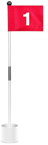 Linsition Golf Flag Set - Practice Putting Flag Stick & Holes for Backyard Golf Exercises - Red, Unisex, All Ages
