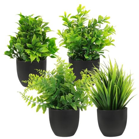 VANZACK 4 Plantas Artificiales De Plástico En Maceta Mini Planta De Imitación con Macetas Negras Plantas Suculentas De Imitación Planta De Escritorio Falsa para Interiores para Decoración