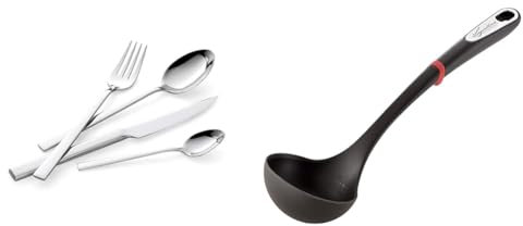 Lagostina Giada Set Servizio Posate Acciaio Inox 18/10 per 6 Persone, 24 Pezzi & Ingenio Smart Mestolo in Silicone con Rivestimento Antigraffio, Impugnatura Ergonomica