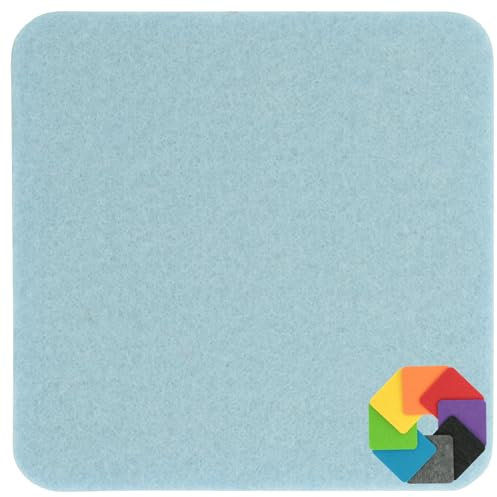 Design Filz Untersetzer eckig - 10x10cm in Baby-blau für Glas, Getränke, Bar, Tasse, Vase