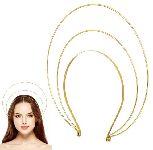 Healvian Haarreif Heiligenschein Mehrlagige Metall Halo Kronen Stirnbänd für Damen Kopfschmuck Haarreifen Sonne Gold Engel Stirnbänder Für Halloween Weihnachten