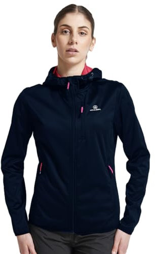 ATHL DPT. Veste Softshell moderne pour femme fonctionnelle hydrofuge et respirante à capuche, Bleu foncé, L