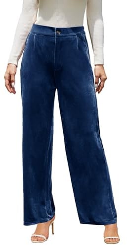 Rasutina Samthose für Damen, elegant, leger, weites Bein, dehnbar, hohe Taille, Velours-Hose