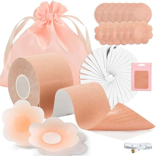 Kidcia Boob Tape Brust Push up Tape Nippelpads, Fashion Tape Unsichtbar Silikon Brüste Nipple Cover Klebe BH Boobtapes für große Brüste A-G Cup (1 Rolle E)