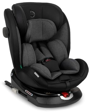 MoMi Autositz für Kinder EMI 0-12 Jahre (Gruppe 0+, 1, 2, 3, 3, Kinder bis 36 kg, 40 bis 150 cm), 360° drehbar, Einbau rückwärts: bis 18 kg, vorwärts: ab 18 kg, Befestigung mit ISOFIX und Top-Tether