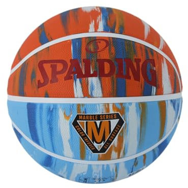 Spalding - Marble Series - Basketball - Größe 5 (Durchmesser 22 cm) - Farbe Weiß/Rosa - Robuster Gummiball für Außen- und Innenbereiche